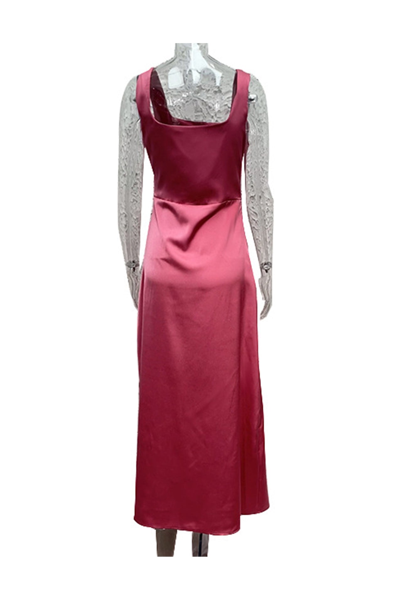 Arolora Satin Square Neck Slit Maxi Dress