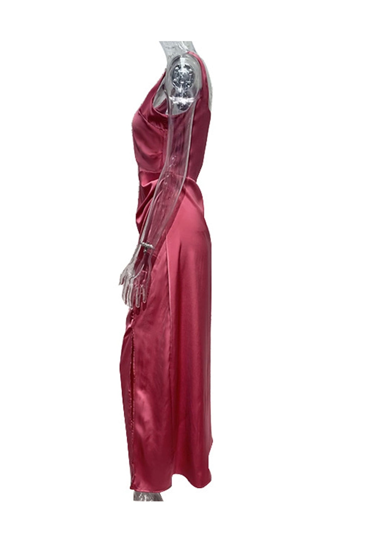 Arolora Satin Square Neck Slit Maxi Dress