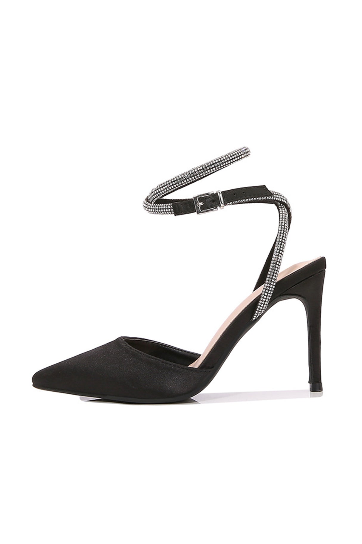 Satin Rhinestone Lace Up High Heels