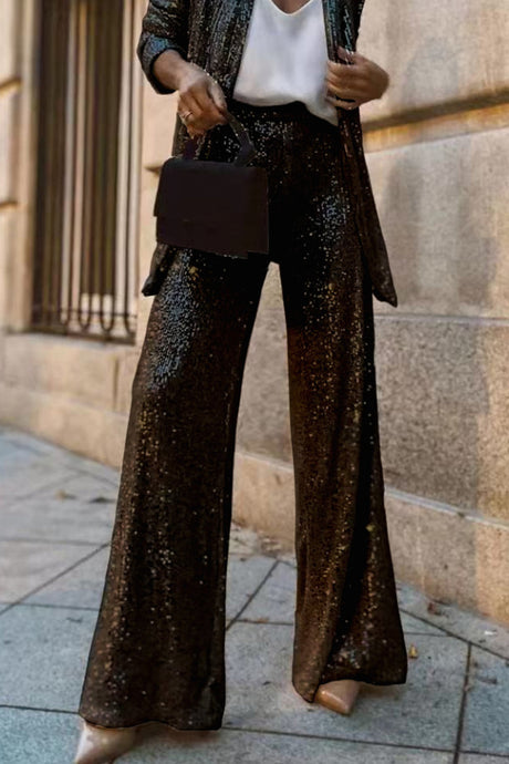 Arolora Sequin Long Sleeve Blazer Flare Long Pants Set