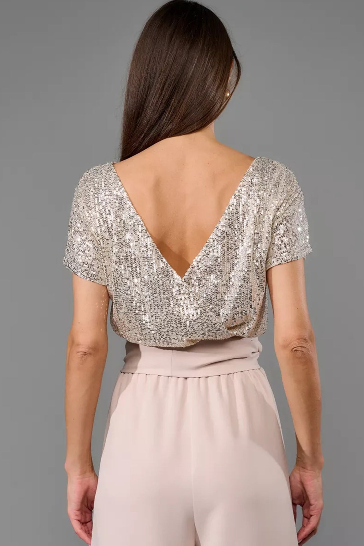 Arolora Sequin Patchwork Short Sleeve High Waist Jumpsuits