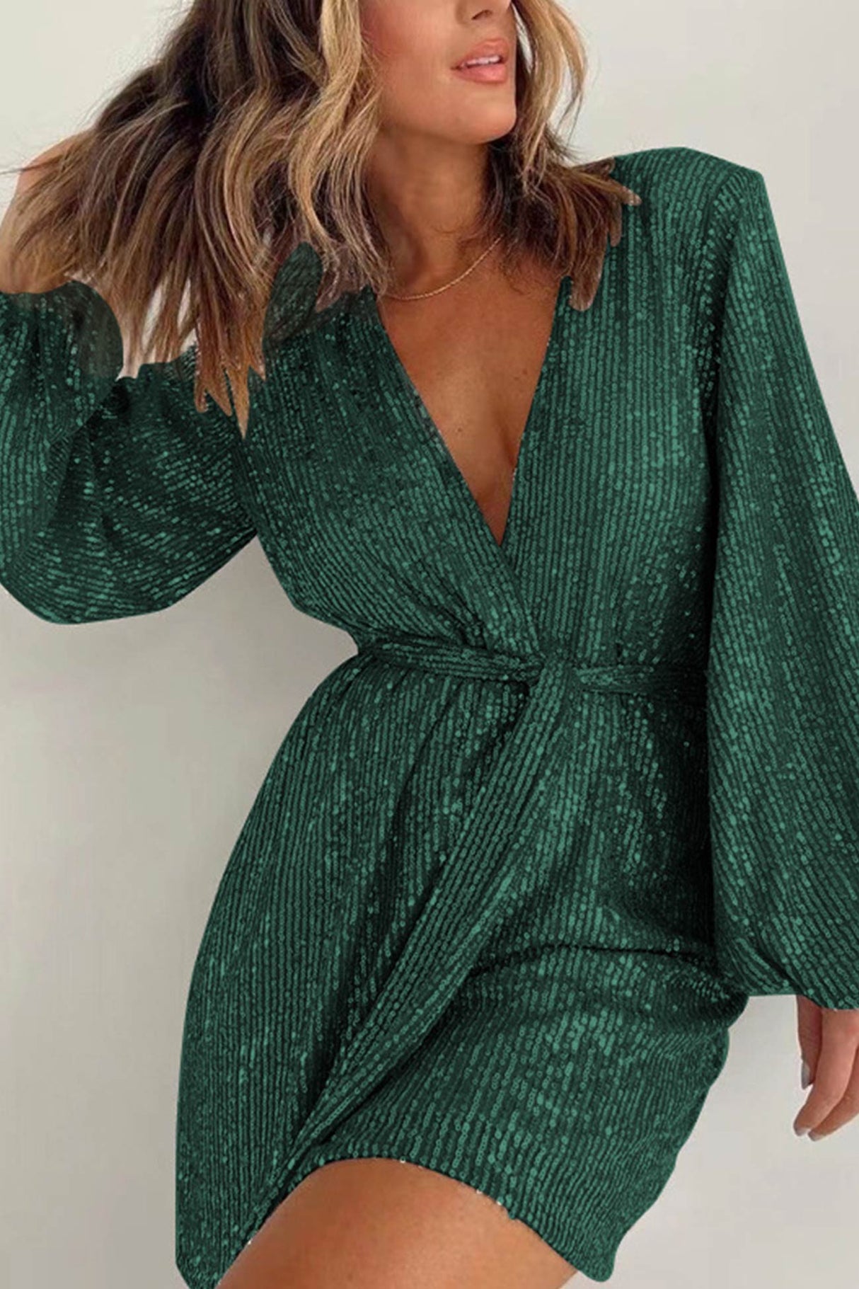 Arolora Sequin V Neck Tie-up Rompers
