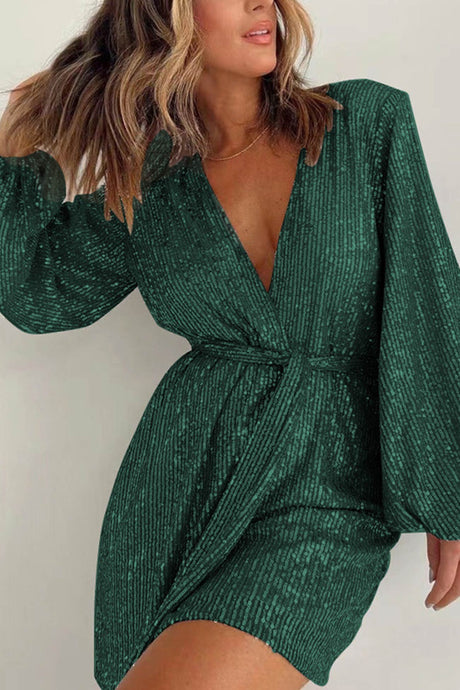 Arolora Sequin V Neck Tie-up Rompers