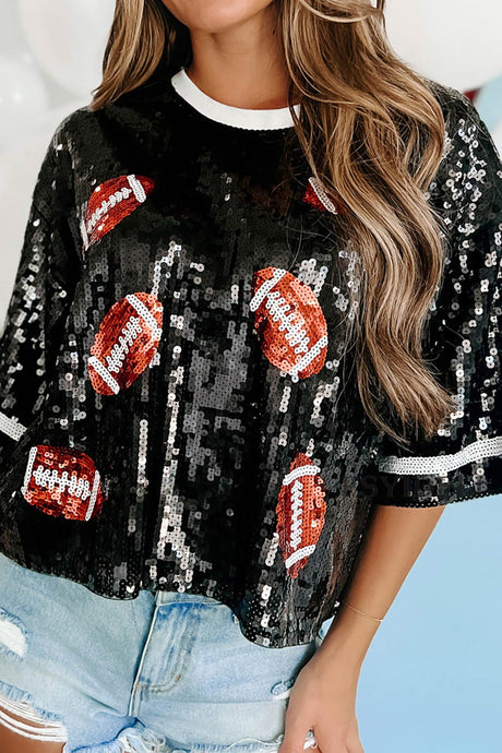 Arolora Sequined American Football Short Sleeve Top
