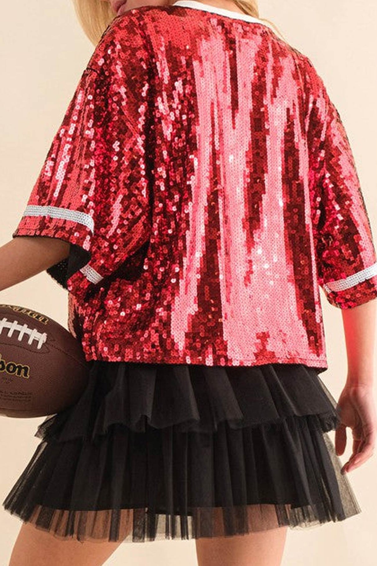 Arolora Sequined American Football Short Sleeve Top