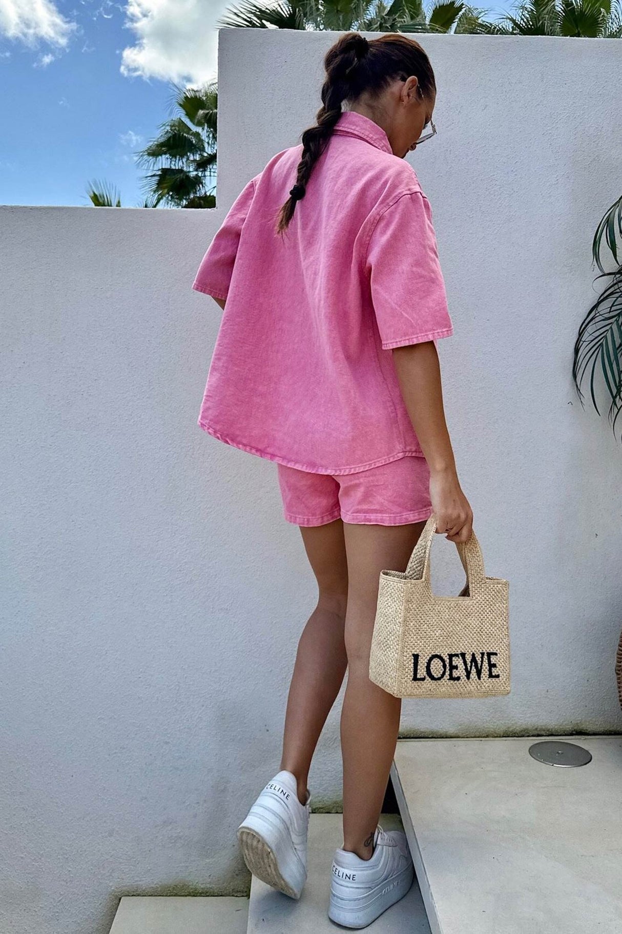 Arolora Short Sleeve Denim Shirt Shorts Set