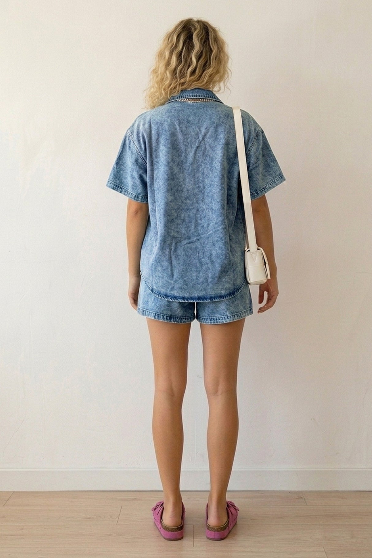 Short Sleeve Denim Shirt Shorts Set