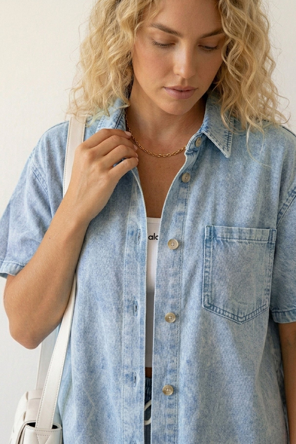 Short Sleeve Denim Shirt Shorts Set