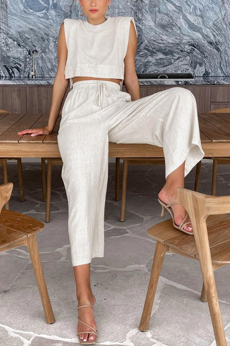 Side Strappy Cotton Linen Vest Trousers Set