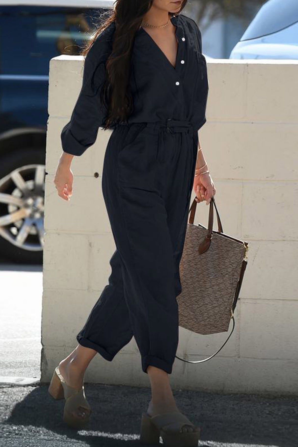 Single-breasted Belted High Waist Jumpsuits