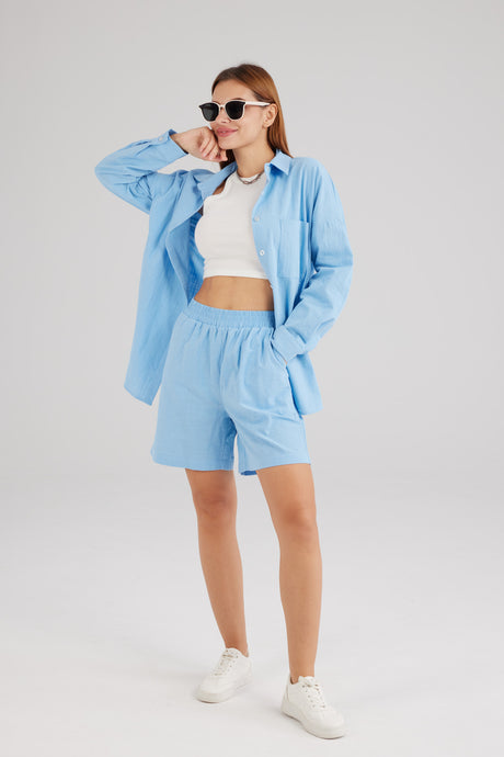 Single-breasted Long Sleeve Shirt Shorts Suit