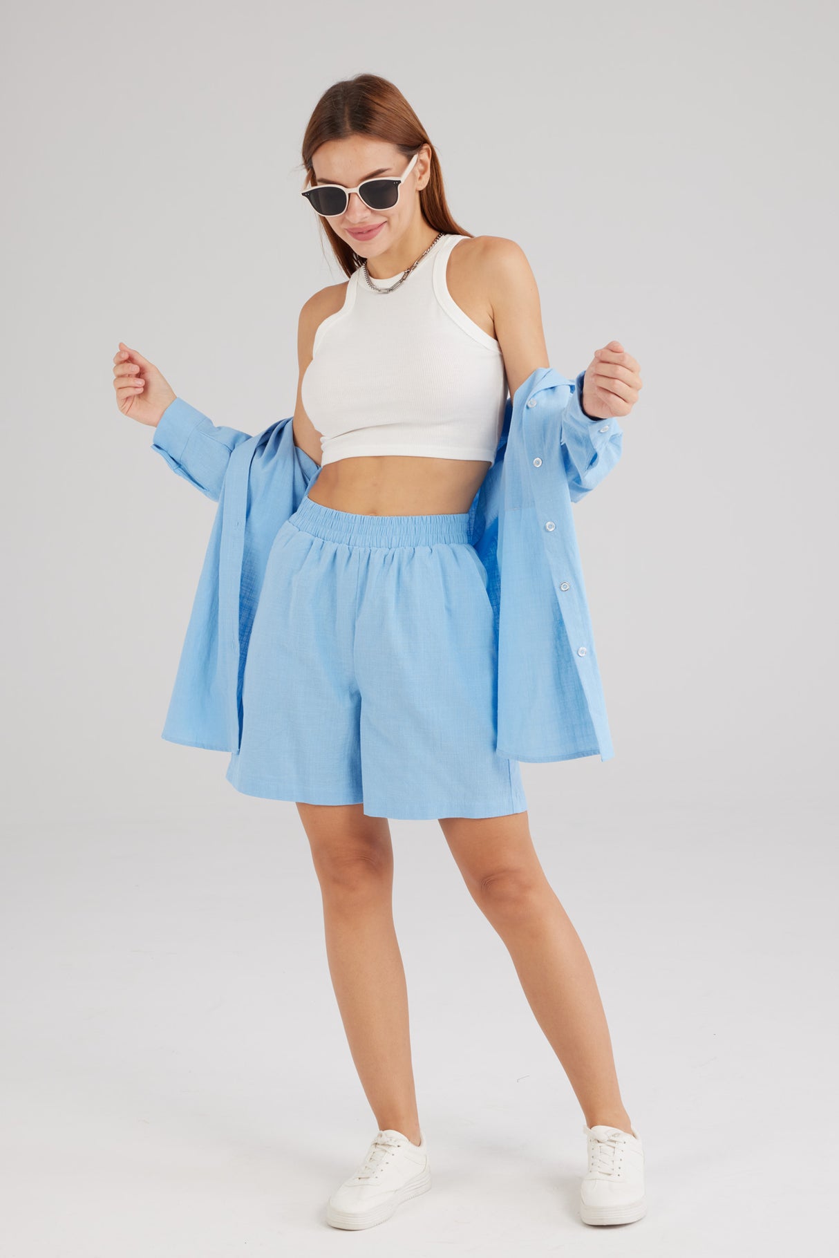 Single-breasted Long Sleeve Shirt Shorts Suit