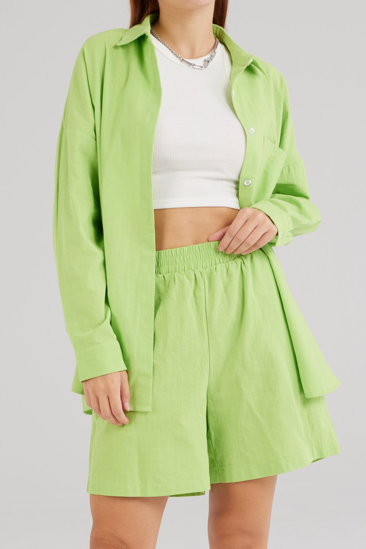 Single-breasted Long Sleeve Shirt Shorts Suit