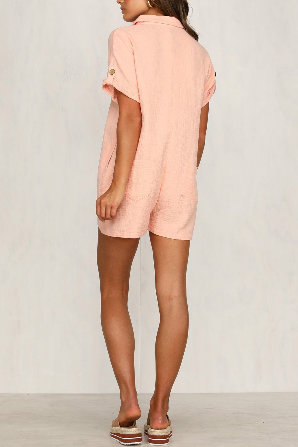 Single-breasted Pocketed Shirt Rompers