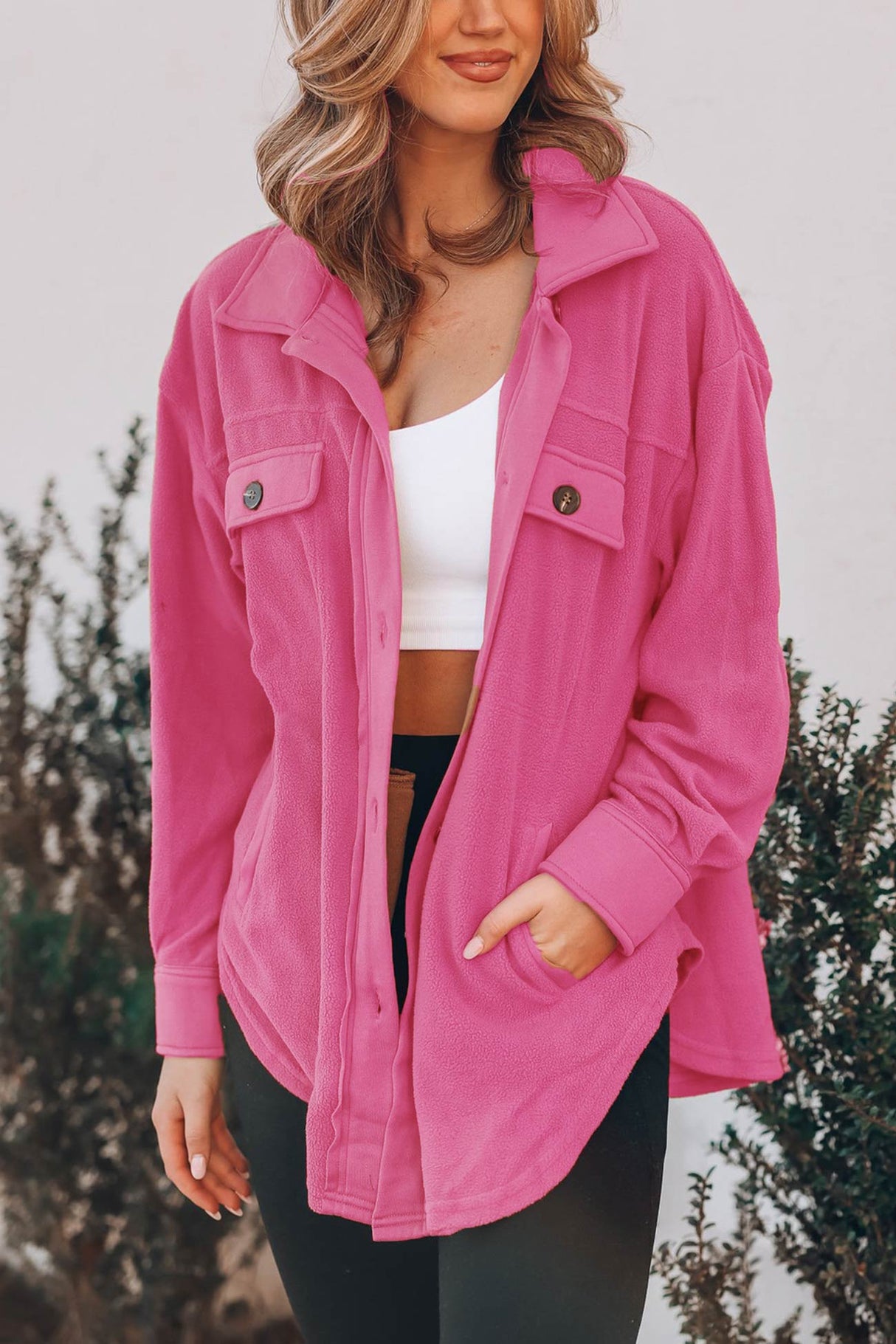 Single-breasted With Pockets Shacket