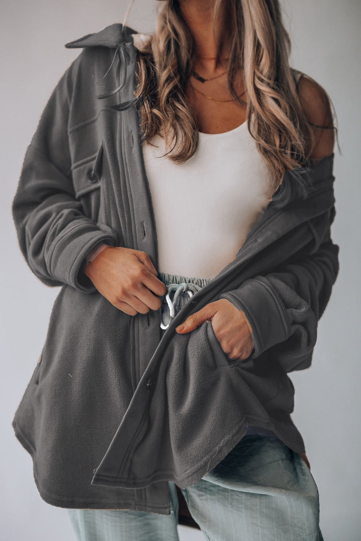 Single-breasted With Pockets Shacket