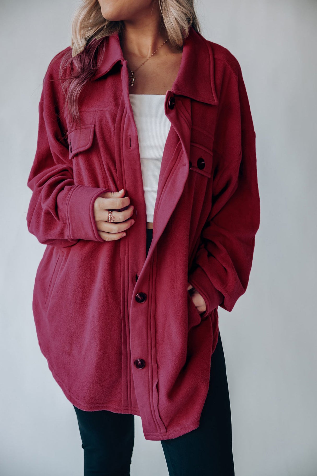 Single-breasted With Pockets Shacket