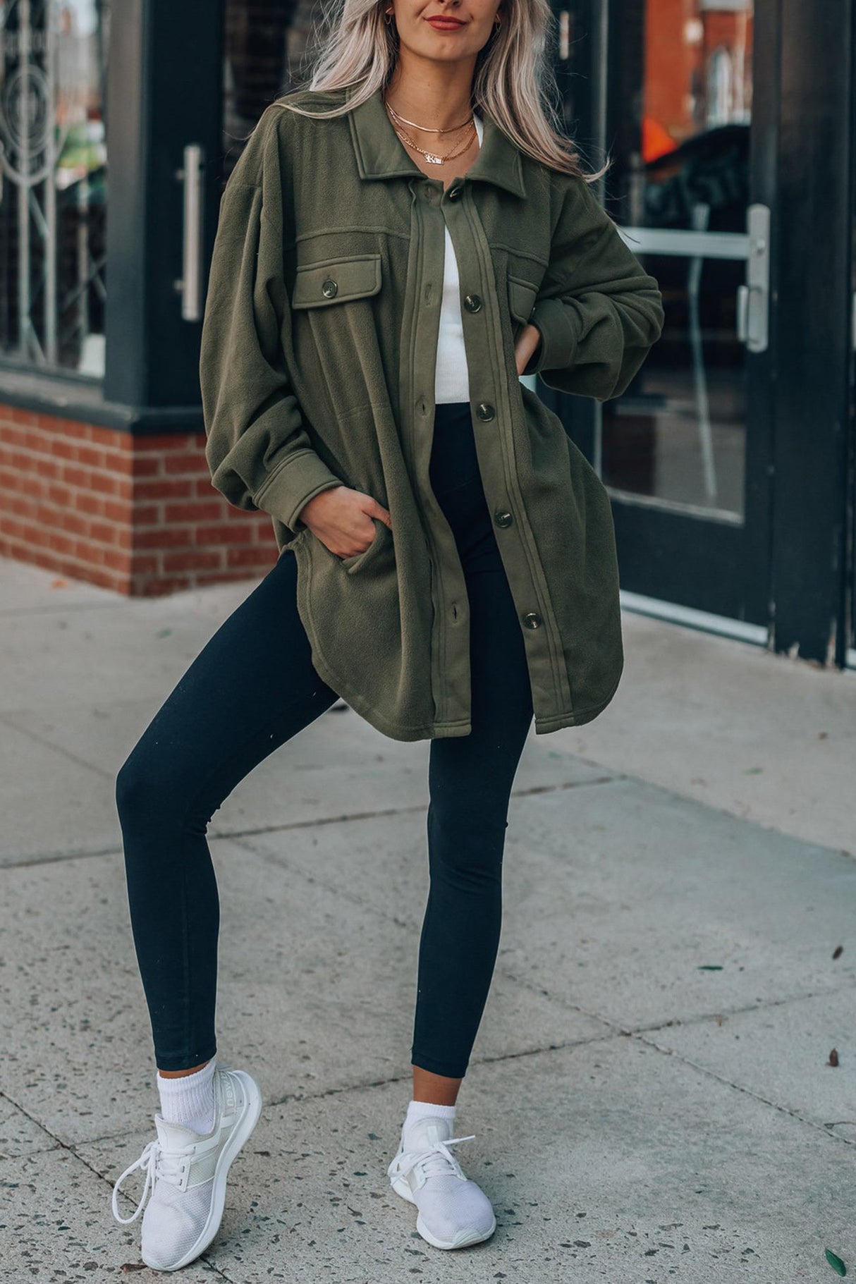 Single-breasted With Pockets Shacket