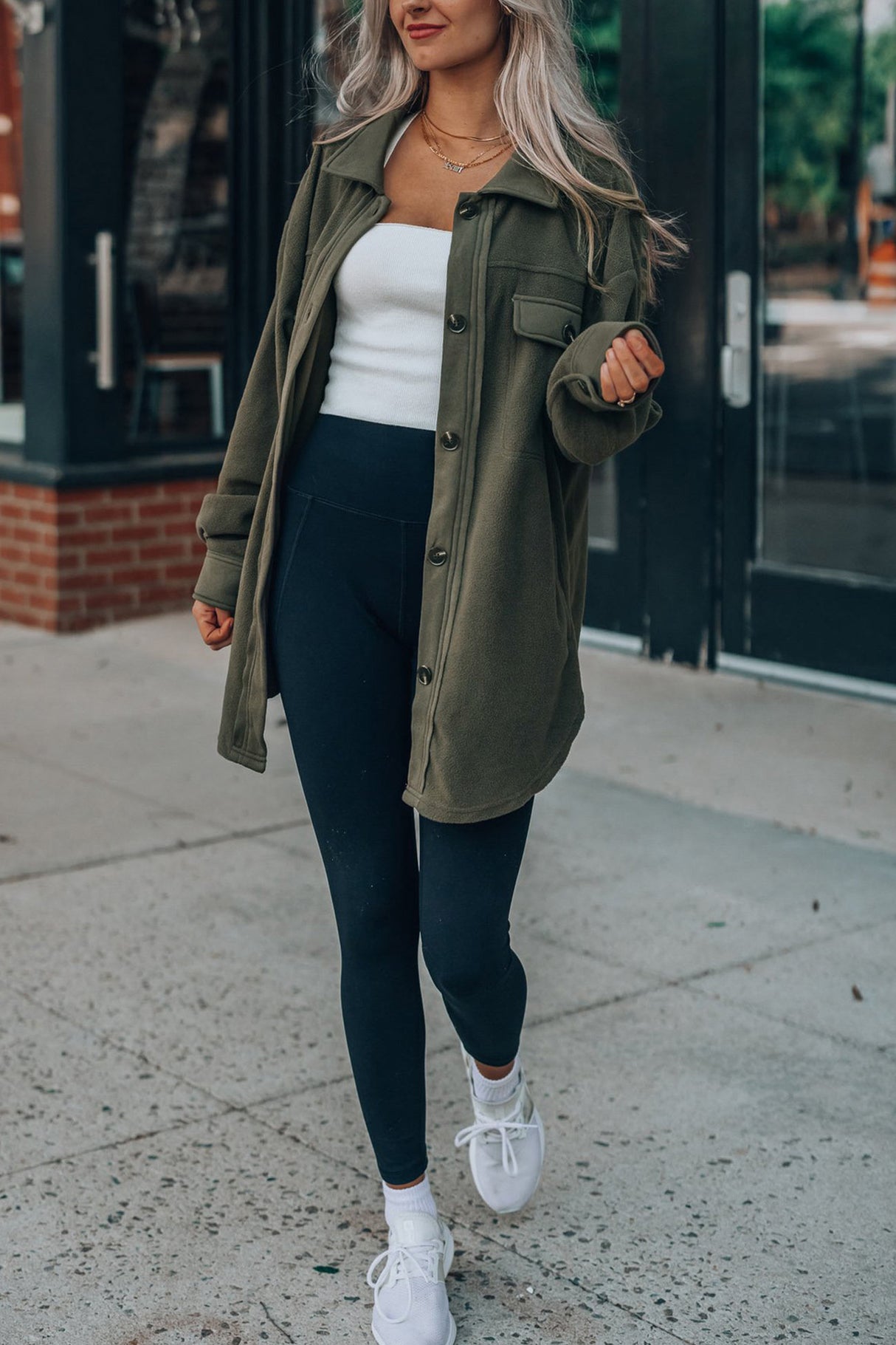 Single-breasted With Pockets Shacket