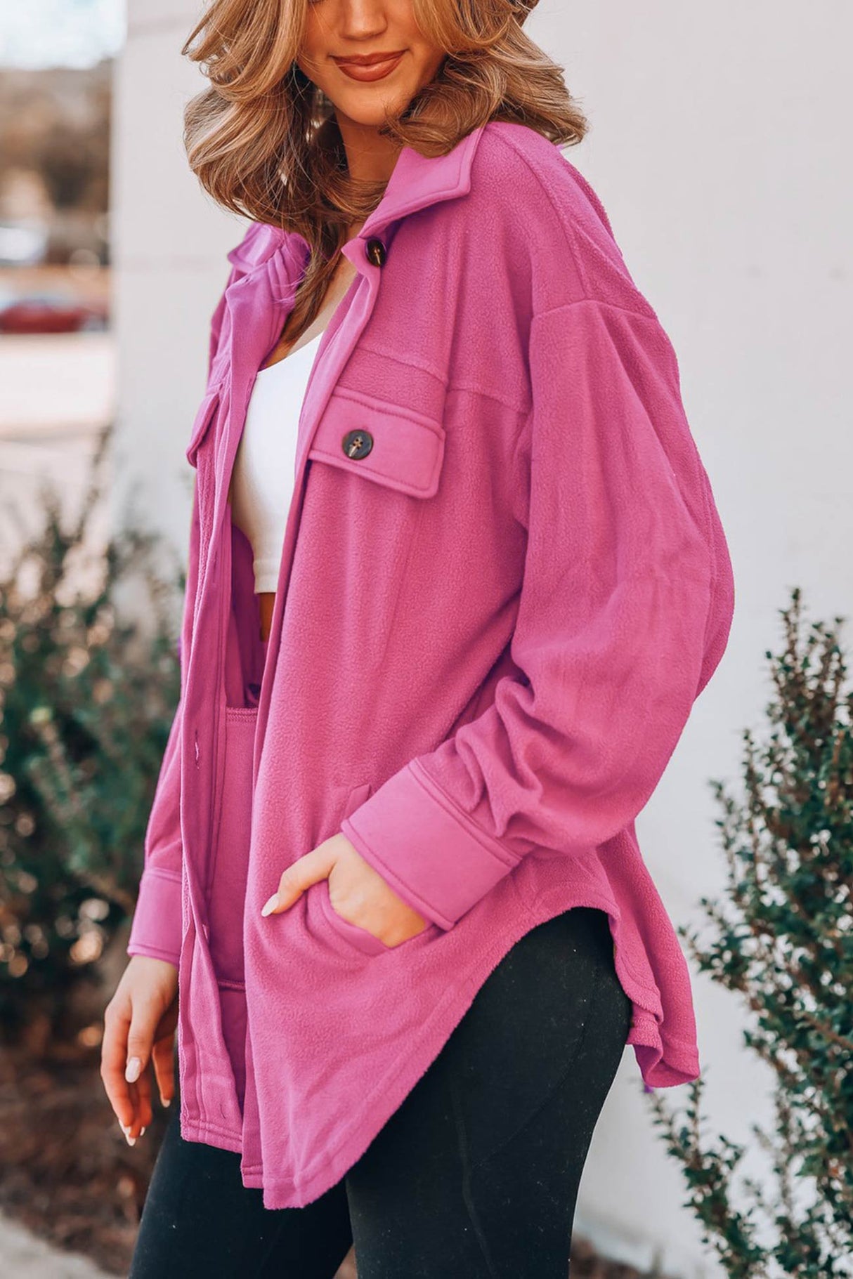 Single-breasted With Pockets Shacket