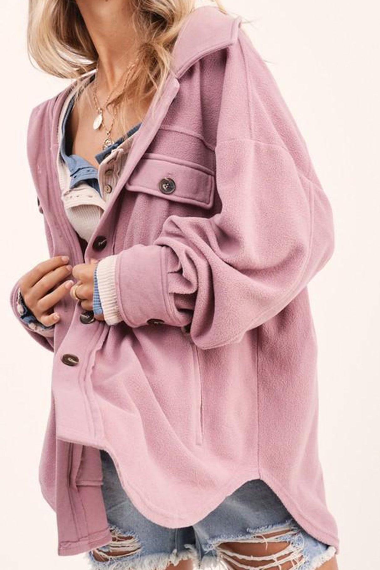 Single-breasted With Pockets Shacket