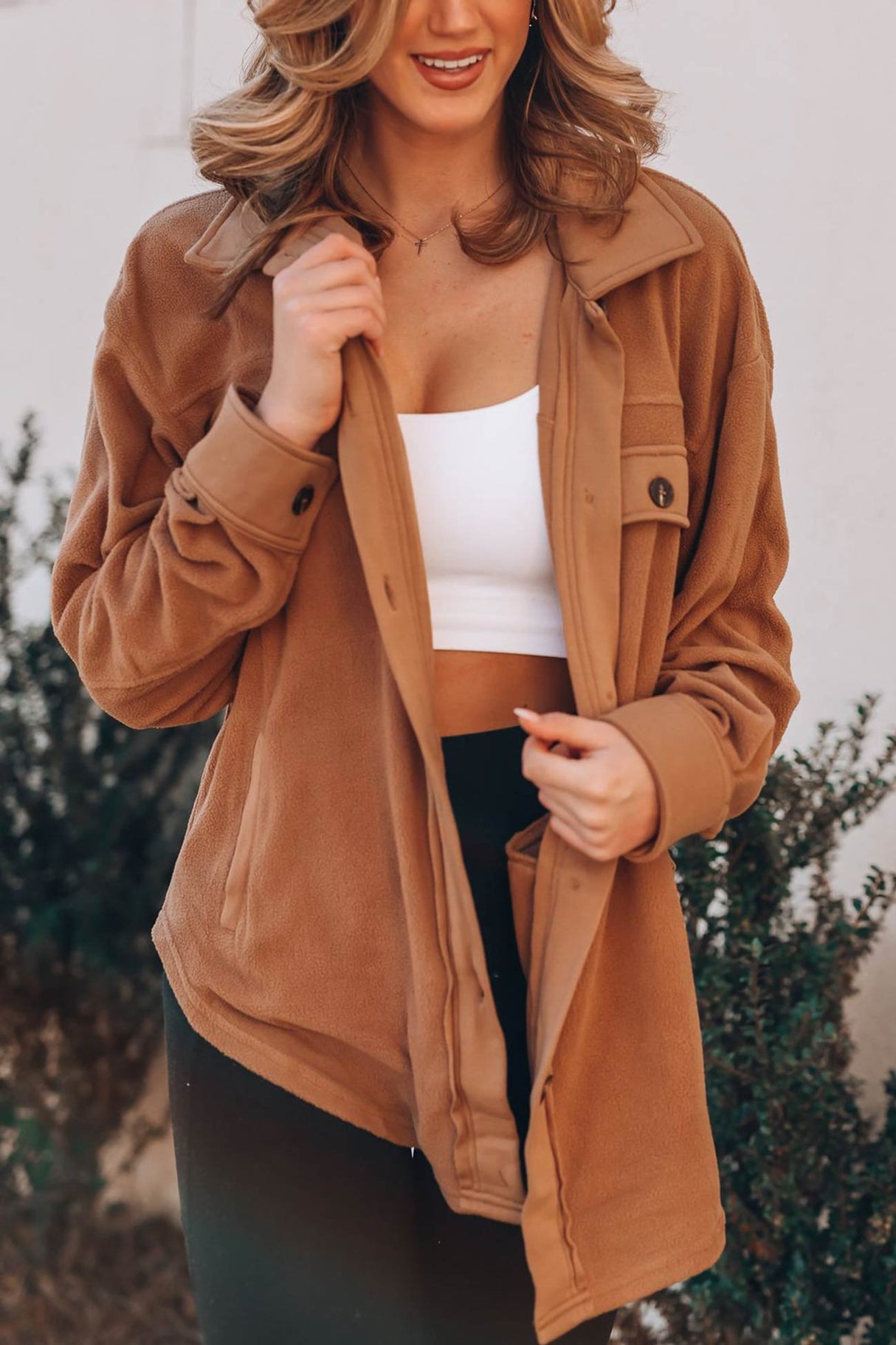 Single-breasted With Pockets Shacket