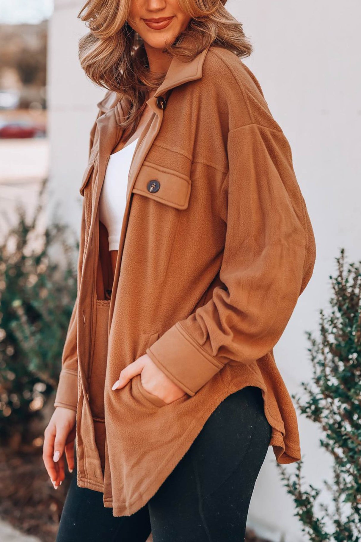 Single-breasted With Pockets Shacket