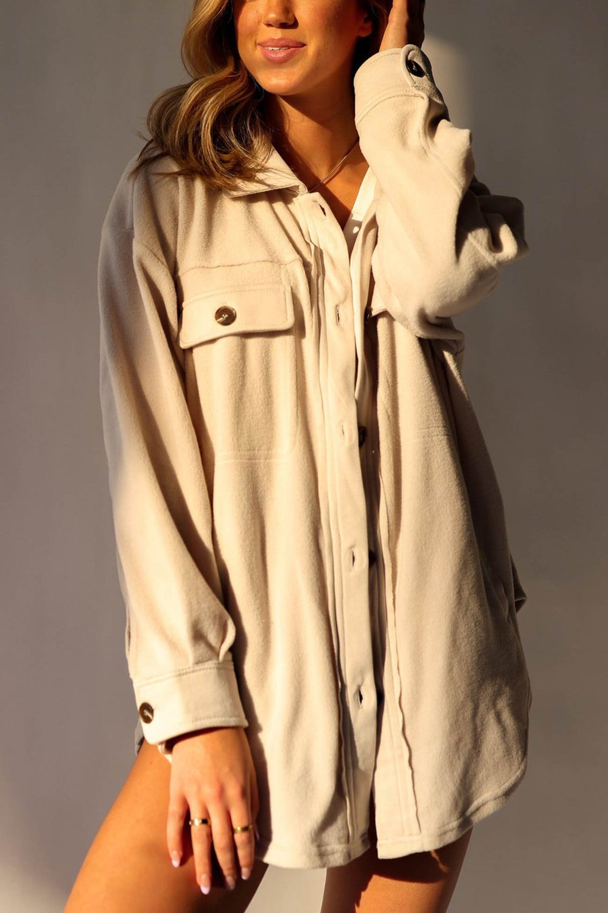 Single-breasted With Pockets Shacket