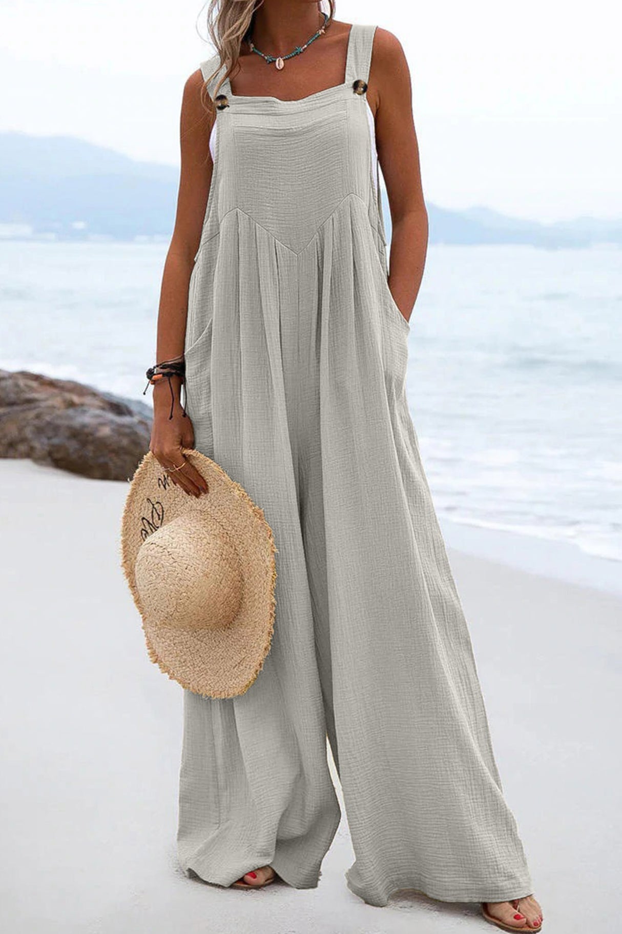 Sleeveless Button-down Jumpsuits