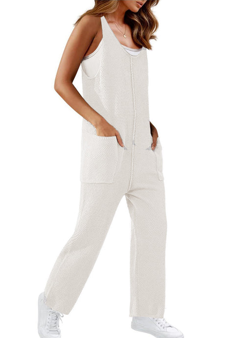 Arolora Sleeveless U Neck Dual Pocket Overalls