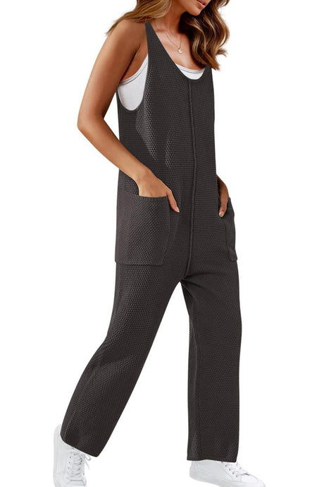 Arolora Sleeveless U Neck Dual Pocket Overalls