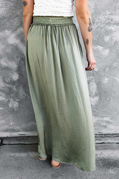 Smocked Drawstring Slit Midi Skirt