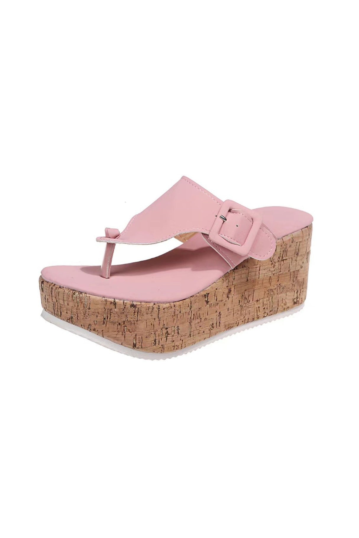 Solid Buckle Thick Sole Thong Sandals