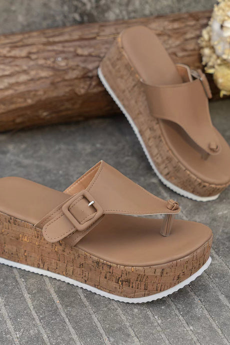 Solid Buckle Thick Sole Thong Sandals