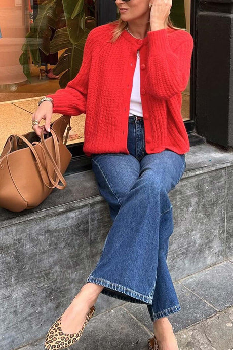 Arolora solid-color-botton-down-cardigan