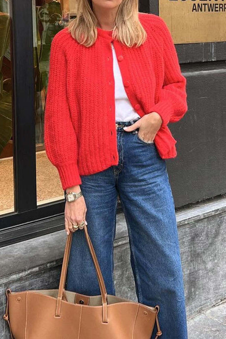 Arolora solid-color-botton-down-cardigan