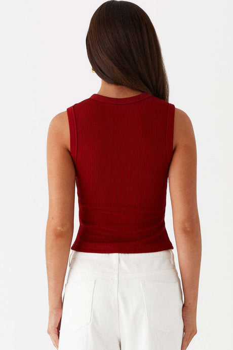 Arolora Solid Color Button-down Knit Tank Top