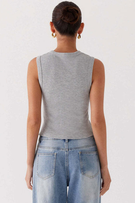 Arolora Solid Color Button-down Knit Tank Top