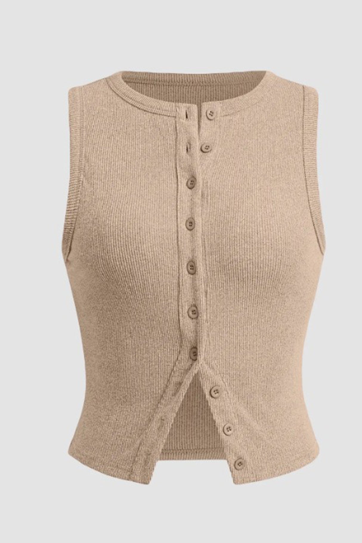 Arolora Solid Color Button-down Knit Tank Top