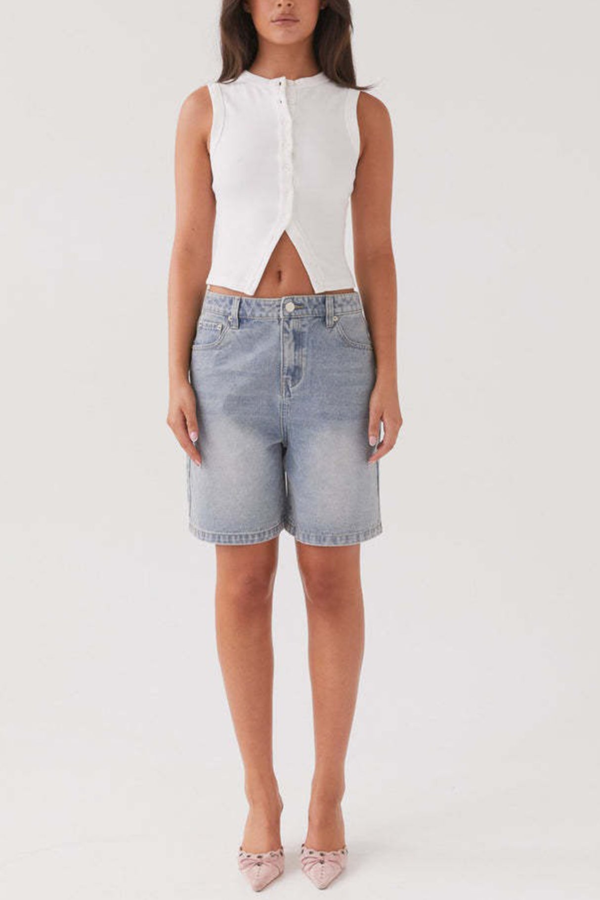 Arolora Solid Color Button-down Knit Tank Top