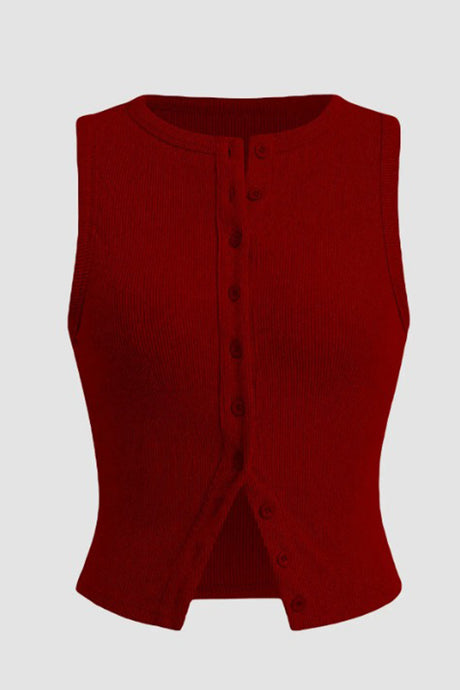 Arolora Solid Color Button-down Knit Tank Top