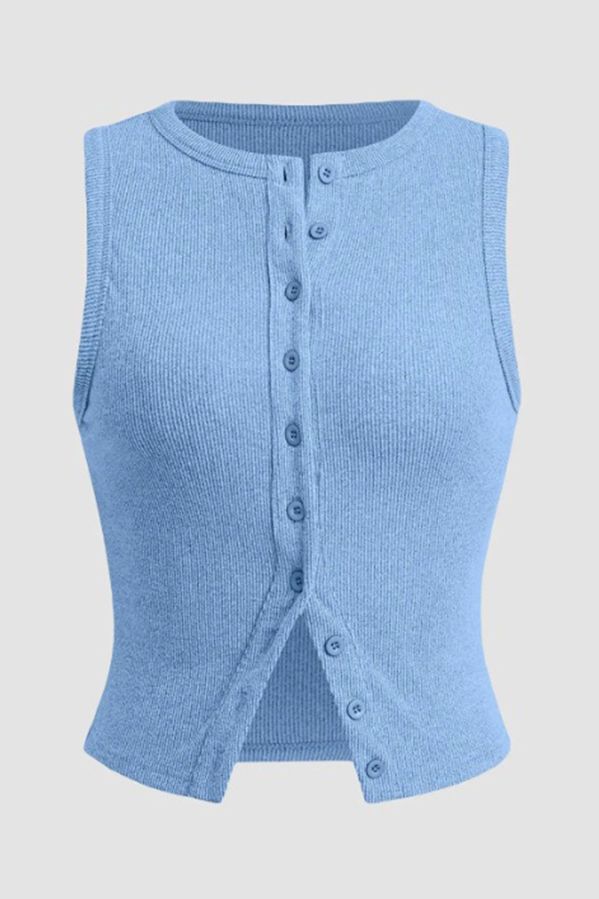 Arolora Solid Color Button-down Knit Tank Top