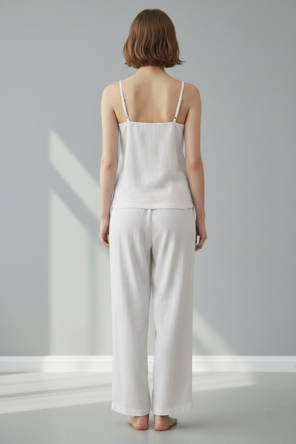 Solid Color Cotton Spaghetti Straps Long Pants Set