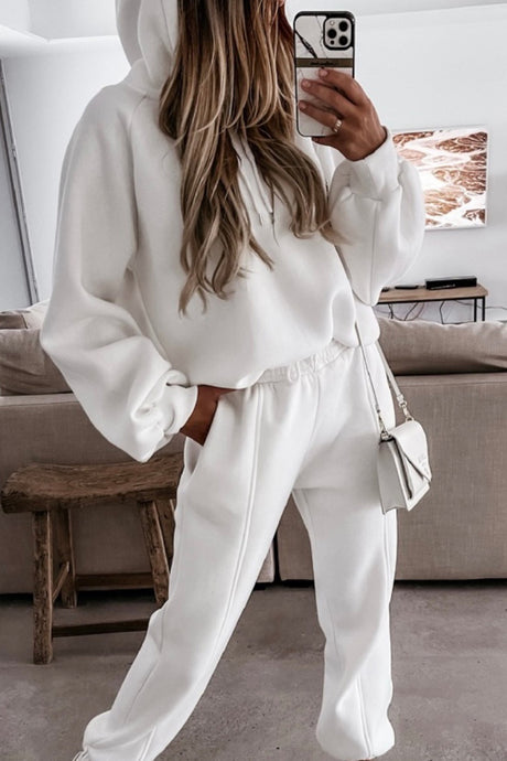 Solid Color Crop Hoodie Suits