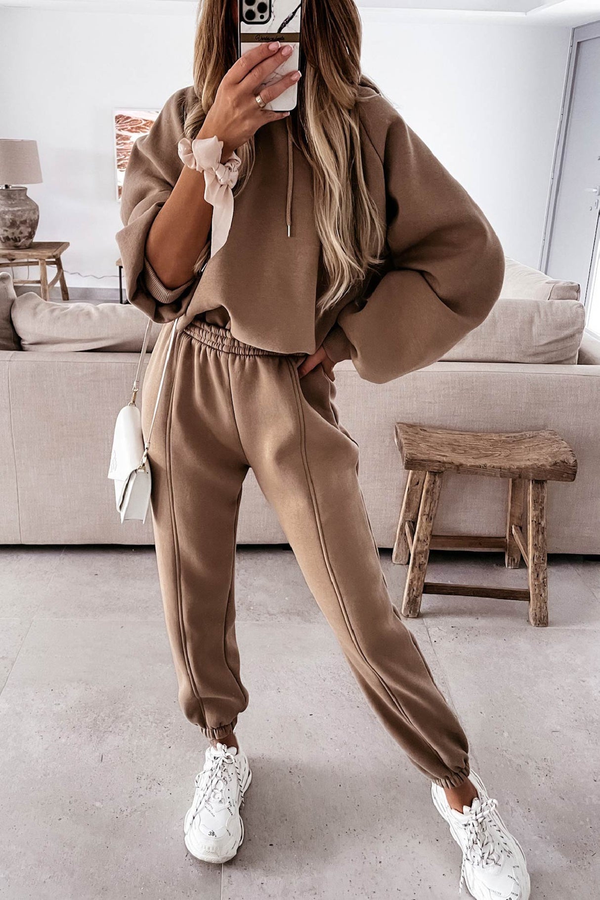 Solid Color Crop Hoodie Suits