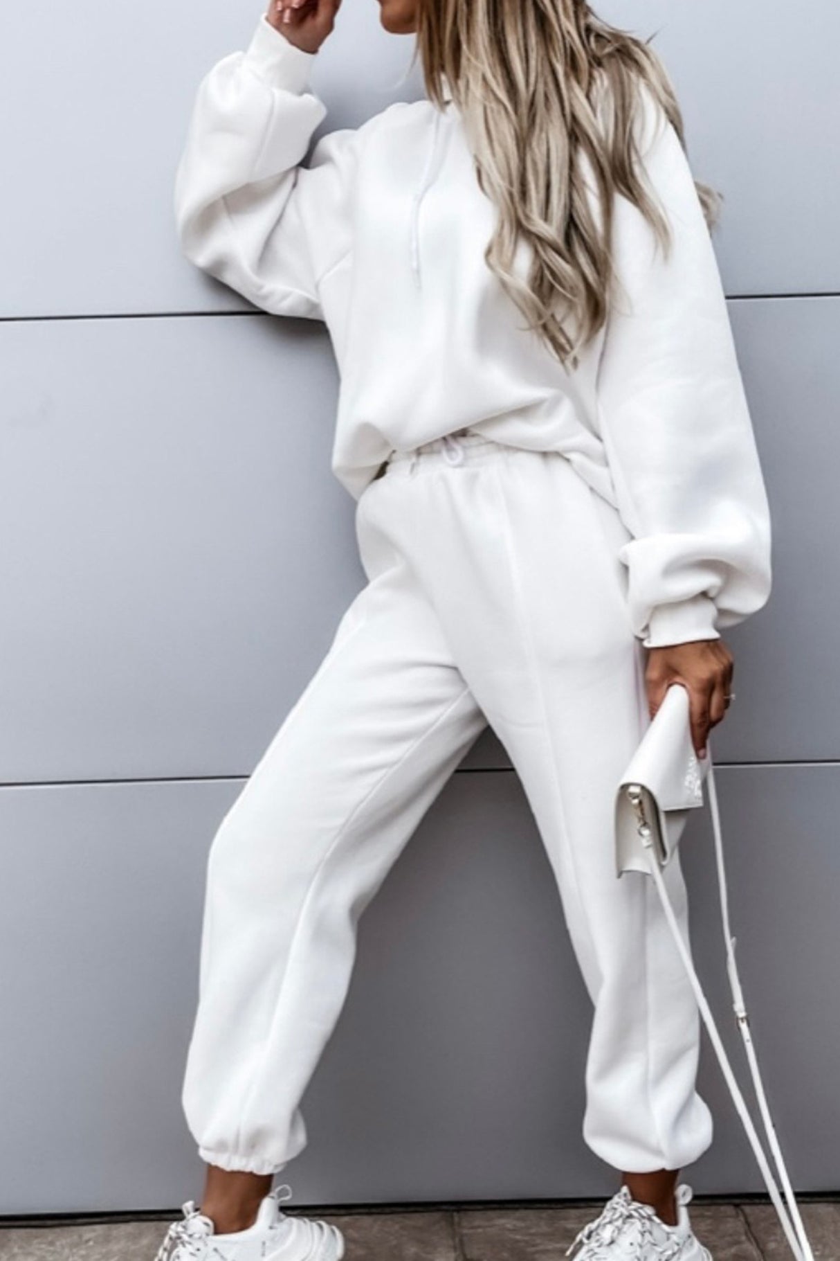 Solid Color Crop Hoodie Suits