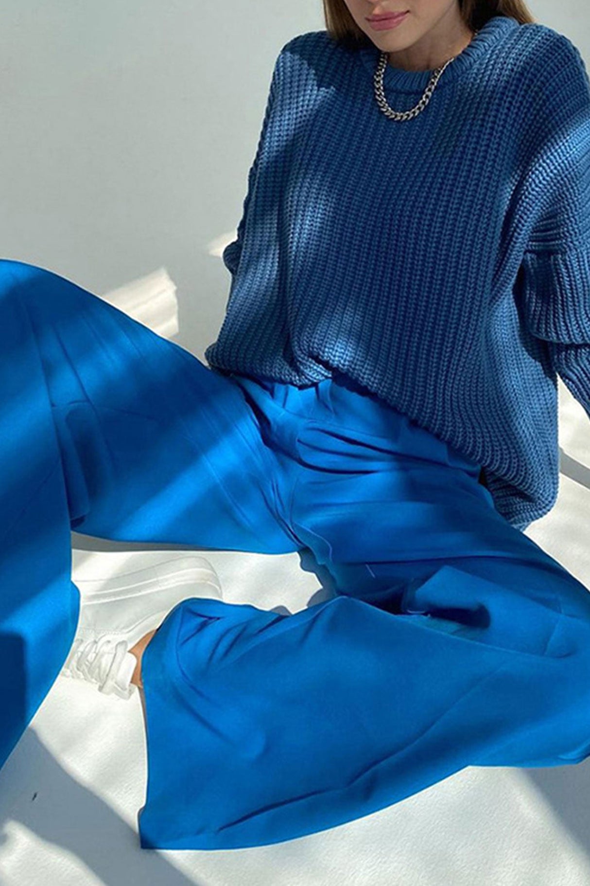 Arolora Solid Color High Waist Loose Suit Pants