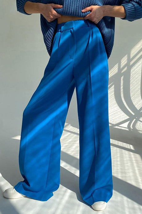 Arolora Solid Color High Waist Loose Suit Pants