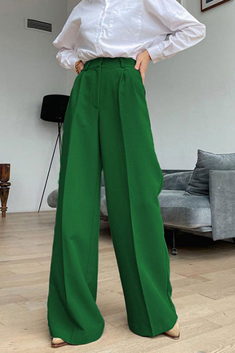 Arolora Solid Color High Waist Loose Suit Pants