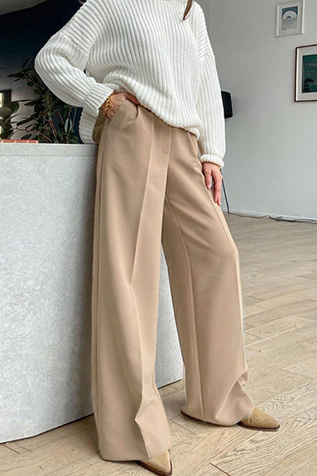 Arolora Solid Color High Waist Loose Suit Pants